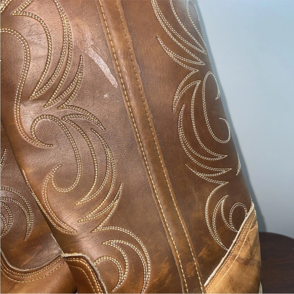 Vtg Dingo Brown Cowboy Western Boots 8.5 Medium Embroidered Heel USA made - Picture 7 of 8